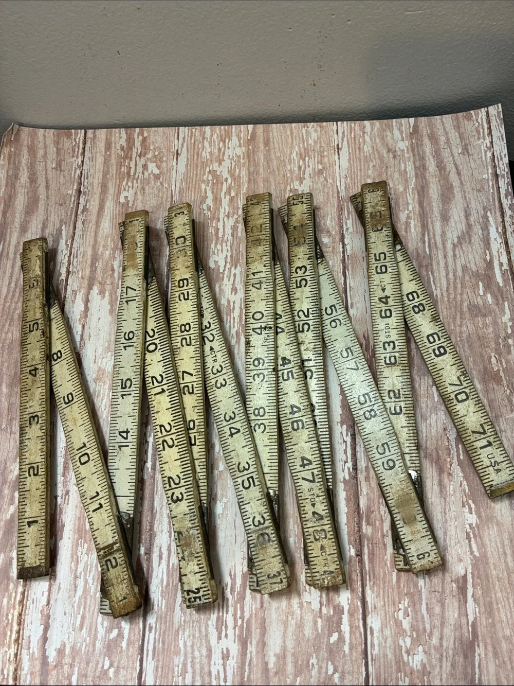 Vintage Folding Wood Ruler - Cream and Brown